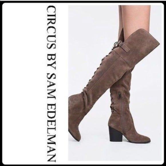 Circus by Sam Edelman Shoes - Sam Edelman Circus Over The Knee Suede Lace Up Boots Size  8